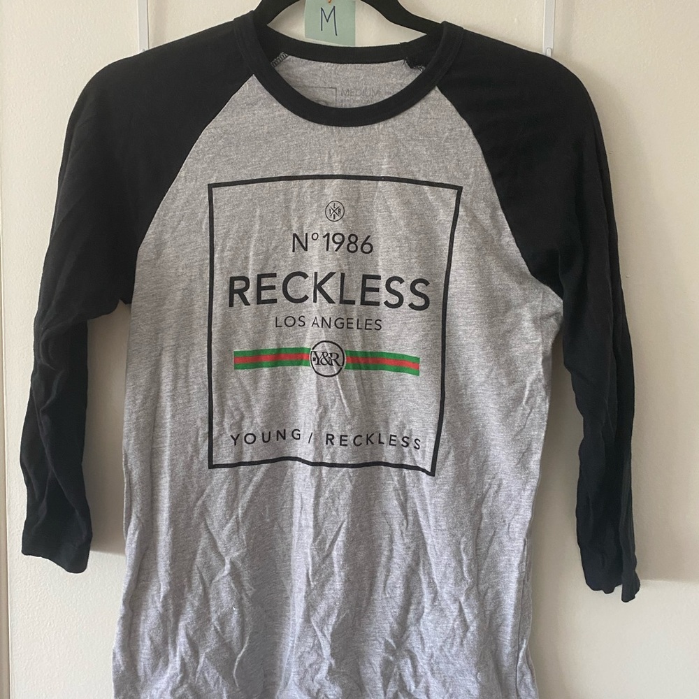Reckless Brand grey baseball tee